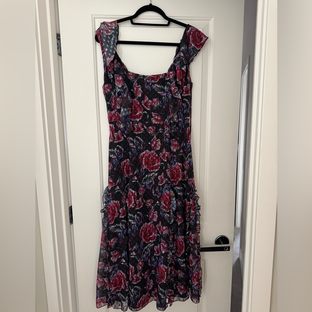 La Maison Talulah Red Floral Black Midi Dress BRAND NEW